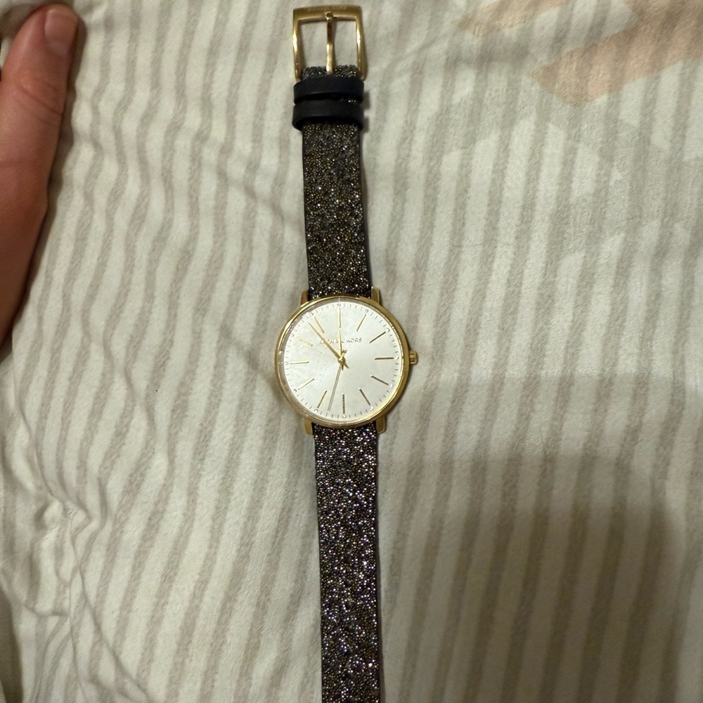 Michael Kors Black Glitter Watch with Gold Details